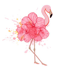 Wall Mural - Pink floral flamingo