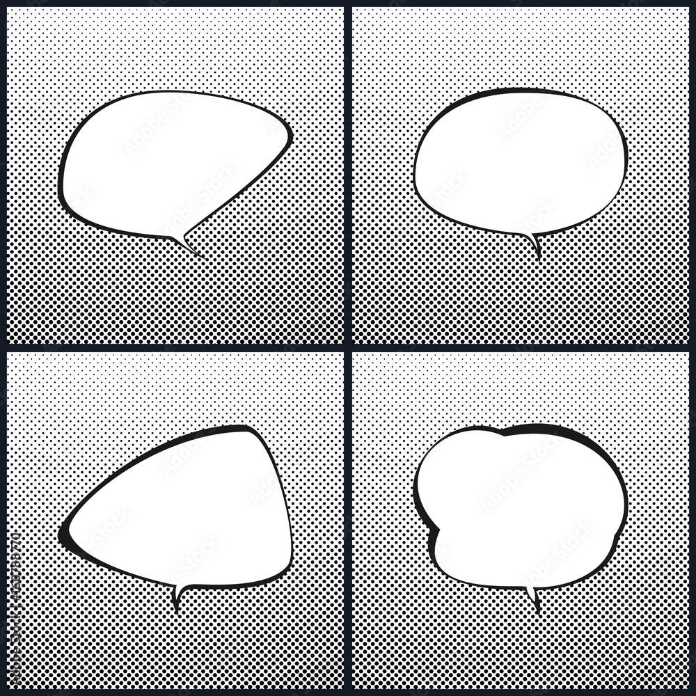 Set of Retro Style Speech Bubble on Pop Art Halftone Background, White ...