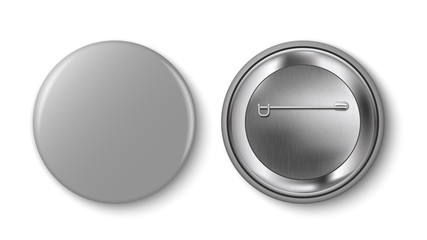 Wall Mural - grey pin button, vector. pin button set. collection of realistic pin buttons. grey blank badge pin b