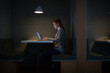 © ReeldealHD images - Businesswoman working late at night in office alone