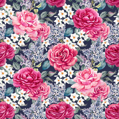 Wall Mural - Watercolor rose seamless pattern