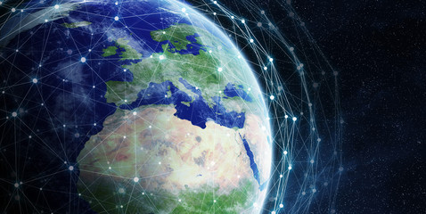 Wall Mural - Data exchange and global network over the world 3D rendering