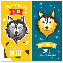2018 New Year Greeting Cards With Stylized Dog