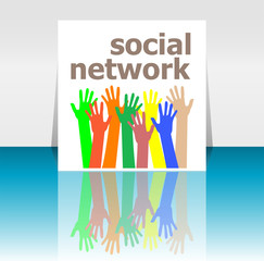 Aufkleber - Text Social Network. Social concept . Human hands silhouettes