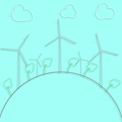 Wall Mural - Green concept - wind energy. Winds generators - 3d vector style. Element of design or infographic. Alternative power energy technology. Green energy technologies.