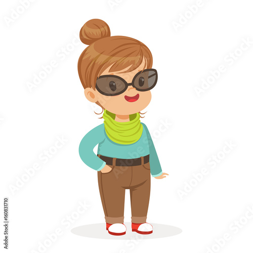 Cute Little Girl Dressed In Casual Clothes And Sunglasses Colorful Cartoon Character Vector Illustration Adobe Stock でこのストックベクターを購入して 類似のベクターをさらに検索 Adobe Stock