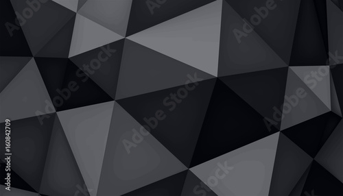 Plakat Wielościan czarne kryształy objętości, obiekt 3d, kształt geometrii, wersja siatki, ciemne origami, abstrakcyjne tło dla Ciebie projektu
