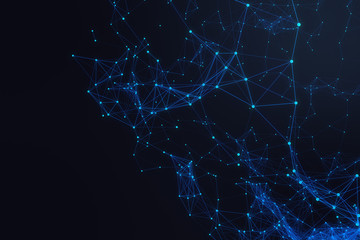 Poster - technological connection futuristic shape, blue dot network, abstract background, blue background 3d