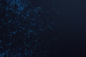 Poster - Technological connection futuristic shape, blue dot network, abstract background, blue background, Concept of Network, internet communication 3D rendering