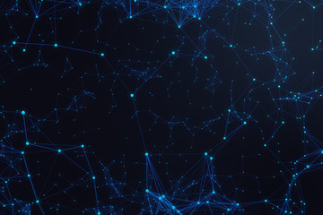 Poster - Technological connection futuristic shape, blue dot network, abstract background, blue background, Concept of Network, internet communication 3D rendering
