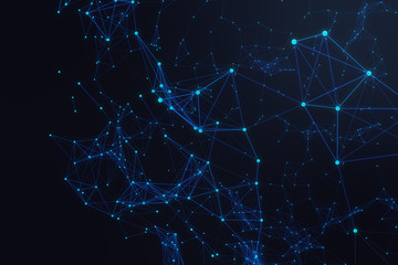 Poster - Technological connection futuristic shape, blue dot network, abstract background, blue background, Concept of Network, internet communication 3D rendering