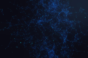 Poster - Technological connection futuristic shape, blue dot network, abstract background, blue background, Concept of Network, internet communication 3D rendering