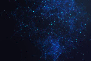 Poster - Technological connection futuristic shape, blue dot network, abstract background, blue background, Concept of Network, internet communication 3D rendering