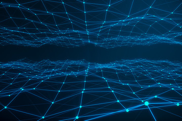 Poster - Technological connection futuristic shape, blue dot network, abstract background, blue background, Concept of Network, internet communication 3D rendering
