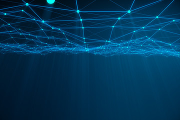 Poster - Abstract 3d rendering of chaotic structure. Light background with lines and spheres in empty space. Futuristic shape