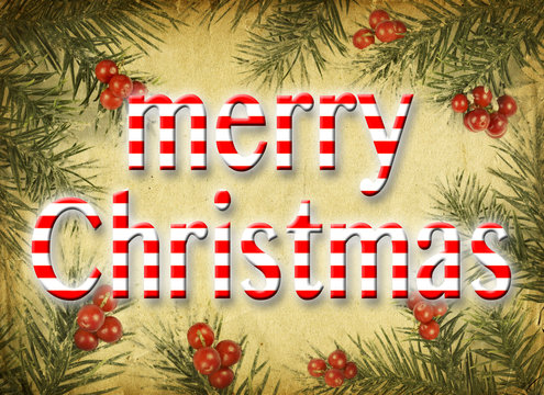 red and white text on Christmas background. Merry Christmas lettering for invitation and greeting card, prints and posters. Hand drawn inscription, calligraphic design.