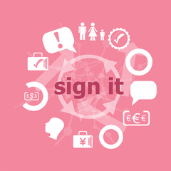 Aufkleber - Text Sign it. Protection concept . Set of flat icons for mobile app and web