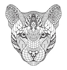 Wall Mural - Cougar, mountain lion, puma, panther head zentangle stylized, vector, illustration, pattern, freehand pencil, hand drawn. Zen art.