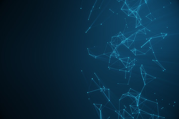 Poster - Technological connection futuristic shape, blue dot network, abstract background, blue background, Concept of Network, internet communication, 3D rendering