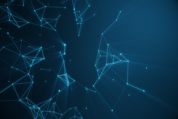 Poster - Technological connection futuristic shape, blue dot network, abstract background, blue background, Concept of Network, internet communication, 3D rendering