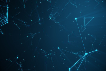 Poster - Technological connection futuristic shape, blue dot network, abstract background, blue background, Concept of Network, internet communication, 3D rendering