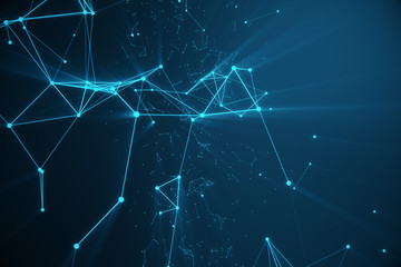 Poster - Technological connection futuristic shape, blue dot network, abstract background, blue background, Concept of Network, internet communication, 3D rendering