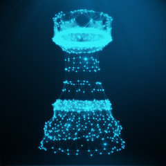 Poster - Abstract Low Poly Chess Piece Rook consisting of blue dots and lines. Abstract business strategy illustration, 3D Rendering
