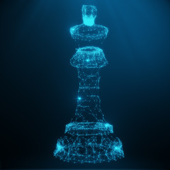 Poster - Abstract Low Poly Model, Chess Piece King consisting of blue dots and lines. Abstract illustration of business strategy, 3D rendering