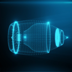 Poster - Abstract Jet Engine, Abstract Polygonal Consisting of Blue Dots and Lines. Jet Engine on Blue tint Background, 3D rendering