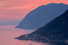 Sunset Over Iseo Lake, Brescia Province, Italy, Lombardy District, Europe.