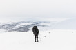 Trekking in Finland across snowy mountains