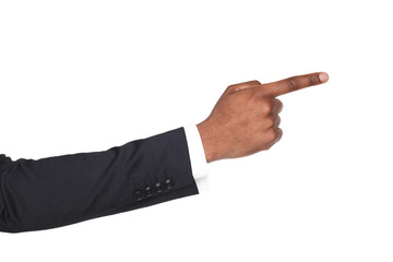 Wall Mural - Hand gesture - businessman pointing away, isolated