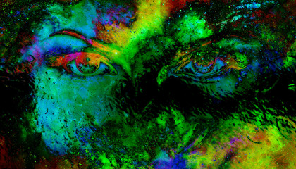 Aufkleber - Woman eyes in cosmic background. Eye contact. Glass effect.