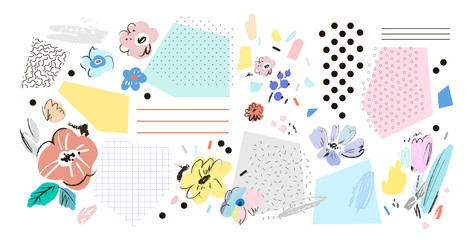 Wall Mural - Creative background with floral elements. Collage. Design for poster, card, invitation, placard, brochure.