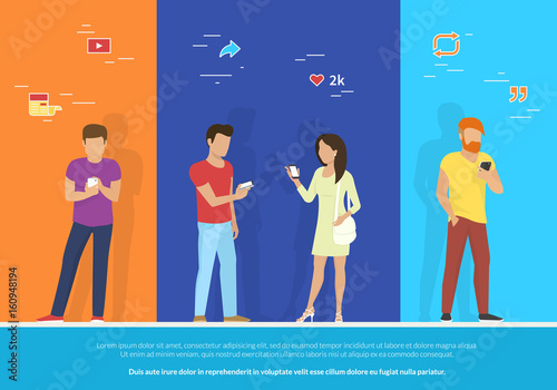 Fotografia, Obraz Group of people using smartphone concept vector illustration