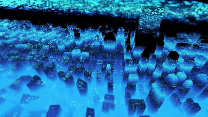 Poster - 3d rendered city background. Abstract building structures with scanning cyber wave. Random buildings and details.