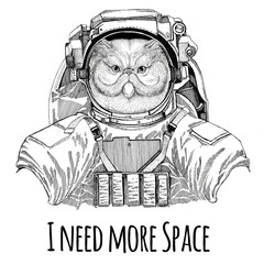 portrait of fluffy persian cat wearing space suit wild animal astronaut spaceman galaxy exploration 