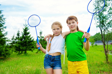 Poster - kids play badminton