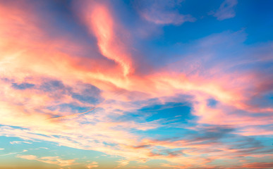 red - blue sky at sunset