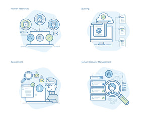 Set of concept line icons for human resources, recruitment, HR management, career. UI/UX kit for web design, applications, mobile interface, infographics and print design. 