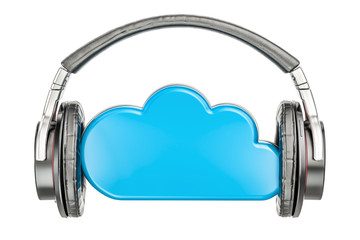 Poster - cloud storage with headphones, music concept