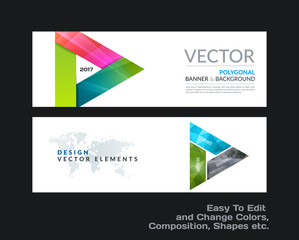 Wall Mural - Abstract vector set of modern horizontal website banners with colourful triangle