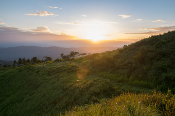 Sunset scene at Phu Chi fa mountain ,chiang rai , Thailand.