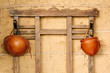 Traditional leather hats from northeastern Brazil hanging in hat rack