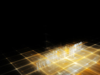 Poster - Abstract background element. Fractal graphics series. Three-dimensional composition of repeating grids. Information technology concept. Yellow and black colors.