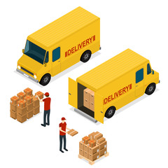 Poster - Delivery Car Logistic Service Isometric View. Vector