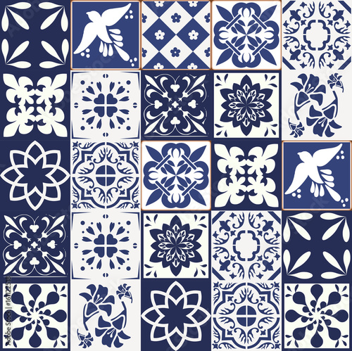 Obraz w ramie Niebieskie portugalskie płytki wektorowe