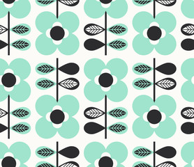Poster - seamless pattern with flowers and leaves
