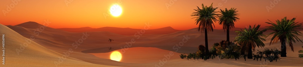 Oasis
Desert landscape with a pond, palm trees and stones
 - obrazy, fototapety, plakaty 