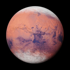 Wall Mural - planet mars during the martian winter, isolated on black background
